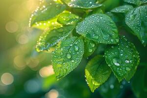 ai generado capturar el frescura y belleza de follaje en naturaleza con Rocío gotas foto