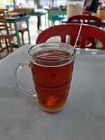 warm tea in a large glass cup photo