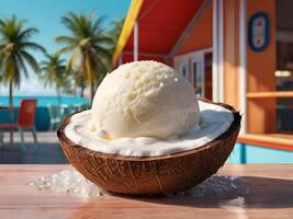 AI generated coconut ice cream in a bowl photo