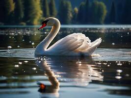 AI generated swan on the lake with nature light photo