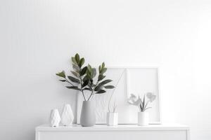 AI generated White modern interior, minimalist decor and plants. Generative AI photo