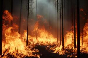 ai generado bosque fuego ardiente arboles generativo ai foto