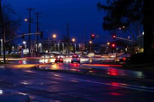 Folsom, CA, 2014 - Suburban Intersection Streets Cars Stop Lights Night photo