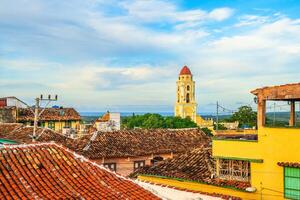 street view with the Iglesia y Convento de San Francisco in Trinidad, Cuba photo