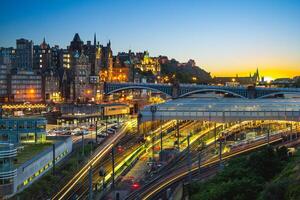 night view of waverley station in edinburgh, scotland, united kingdom photo