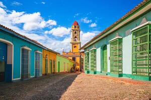 street view with the Iglesia y Convento de San Francisco in Trinidad, Cuba photo