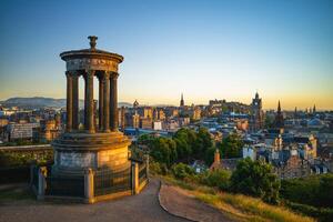 dugald monument at calton hill in edinburgh, scotland, united kingdom photo