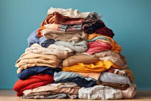 AI generated Large pile of second-hand or recycling clothes. Generative AI photo