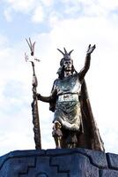 Statue Of Inca Leader In Main Square Cusco Peru photo