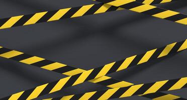 Warning tape and police line. Black and yellow line striped. Warning danger tape. Restriction tapes 3d rendering photo