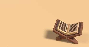 Islamic holy quran book with stand icon. Holy quran ramadan icon. 3D rendering holy quran isolated. Quran 3d icon illustration photo