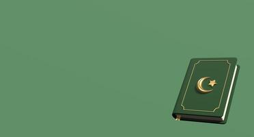 Islamic holy quran book icon. Holy quran ramadan icon. 3D rendering holy quran isolated. Quran 3d icon illustration photo