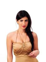 Young Attractive Middle Eastern Woman In Brown Dress photo