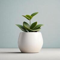 ai generado un pequeño planta en un blanco maceta en un beige antecedentes foto