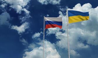 Russian ukraine country flag waving blue cloud white blue color copy space war conflict military crisis russia army battle ukrainian attack fight politic kiev people government invasion weapon freedom photo