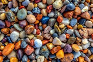 ai generado vistoso piedras fondo, de colores playa piedras fondo, pequeño piedras fondo de pantalla, vistoso Guijarro antecedentes con alto calidad foto