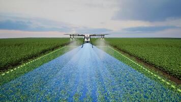 Agriculture drone using lidar scanning to spray fertilizer on the tomato fields, Innovation of smart farming concept, 3d render photo