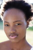 Outdoor Portrait Attractive African American Teen Girl photo