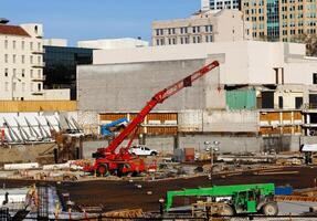 Sacramento, CA, 2015 - Downtown Construction Site Ground Floor With Cranes photo