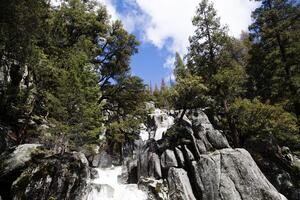 cascada a lo largo chilnualna sendero yosemite nacional parque California foto