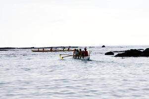 Kona, Hawaii, 2011 - Two Hawaii Canoes Heading Out Of Cove Big Island photo