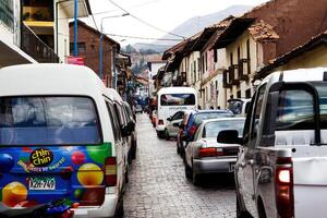 Cusco, Peru, 2015 - Stopped Traffic On Narrow Street South America photo