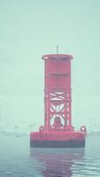 Red Metal Buoy Floating in Norwegian Sea video