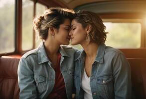 AI generated Two lgbt women are kissing each other and sharing a passionate and intimate moment photo