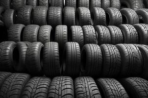 AI generated Tires are shown in a row, with the front tire being the largest photo