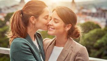 AI generated Two lgbt women are kissing each other and sharing a passionate and intimate moment photo