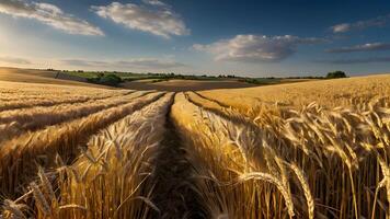 AI generated Golden Fields  Rippling Wheat Fields Underneath Azure Sky photo