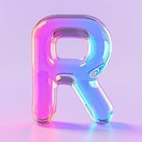 AI generated Letter R, transparent glass effect. Alphabetic pink neon font. AI generated. Glossy typographic sign with plastic purple reflection photo