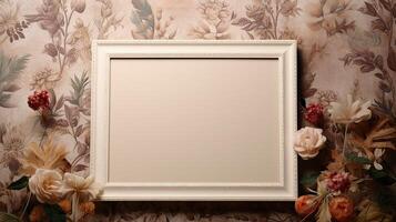 AI generated Empty photo frame on boho background with flowers. A mockup in a rustic style. Natural Business template with dry plants. AI generated