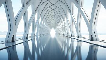 AI generated Futuristic corridor, modern design, abstract reflection, empty, clean, bright generated by AI photo
