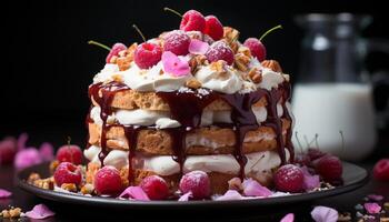 ai generado frescura y dulzura en un lámina, hecho en casa baya tarta de queso tentación generado por ai foto