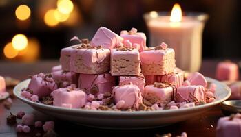 ai generado indulgente gastrónomo postre, un plato de Fresco hecho en casa chocolate pastel generado por ai foto