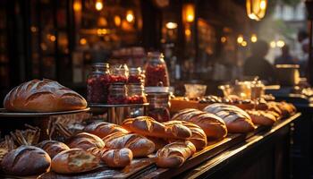 AI generated Freshly baked bread on a rustic table, a gourmet indulgence generated by AI photo