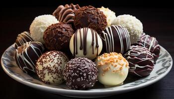 AI generated Chocolate truffle collection  gourmet indulgence, a sweet variation of luxury generated by AI photo