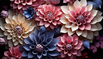 AI generated Abstract floral design with multi colored petals in a symmetrical pattern generated by AI photo