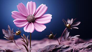 AI generated Vibrant purple flower head attracts small bee in nature generated by AI photo