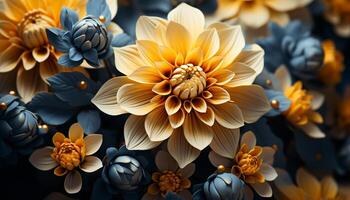 AI generated Abstract floral pattern, a symmetrical design of multi colored flowers generated by AI photo