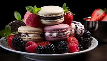 AI generated Freshness and sweetness on a plate, a berry gourmet indulgence generated by AI photo