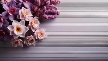 AI generated Fresh lilac bouquet brings beauty and romance to rustic table generated by AI photo