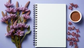 AI generated Fresh purple flowers on wooden table, nature beautiful decoration generated by AI photo