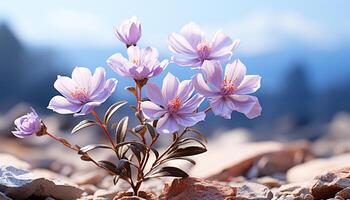 AI generated Fresh pink flowers blossom in nature beautiful summer landscape generated by AI photo