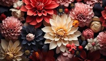 AI generated Floral pattern, nature gift, elegance in multi colored blossoms generated by AI photo