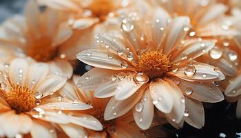 AI generated Freshness of dew on daisy petal, beauty in nature springtime generated by AI photo