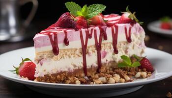 AI generated Homemade gourmet dessert sweet pie with fresh strawberry and cream generated by AI photo