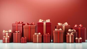 AI generated A stack of shiny gift boxes, wrapped in colorful paper generated by AI photo