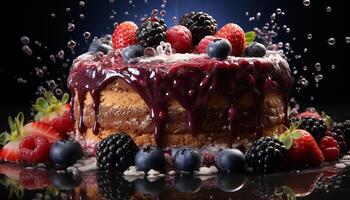 AI generated Gourmet dessert fresh, indulgent, homemade, sweet pie with berries generated by AI photo